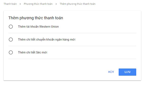 Cài đặt Thanh Toán Google adsense bằng ngân hàng Vietcombank